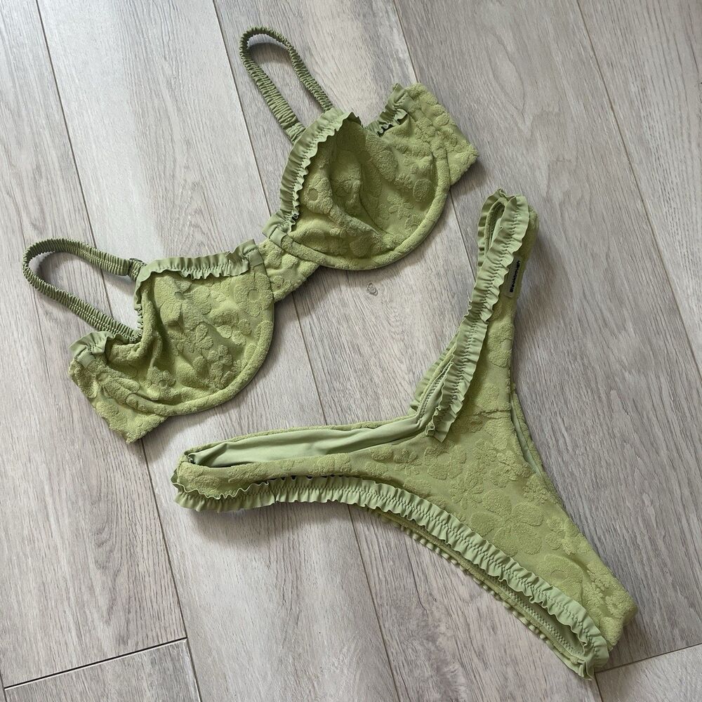 Blackbough Terry Bikini floral underwire cheeky womens Green (large) swim retro